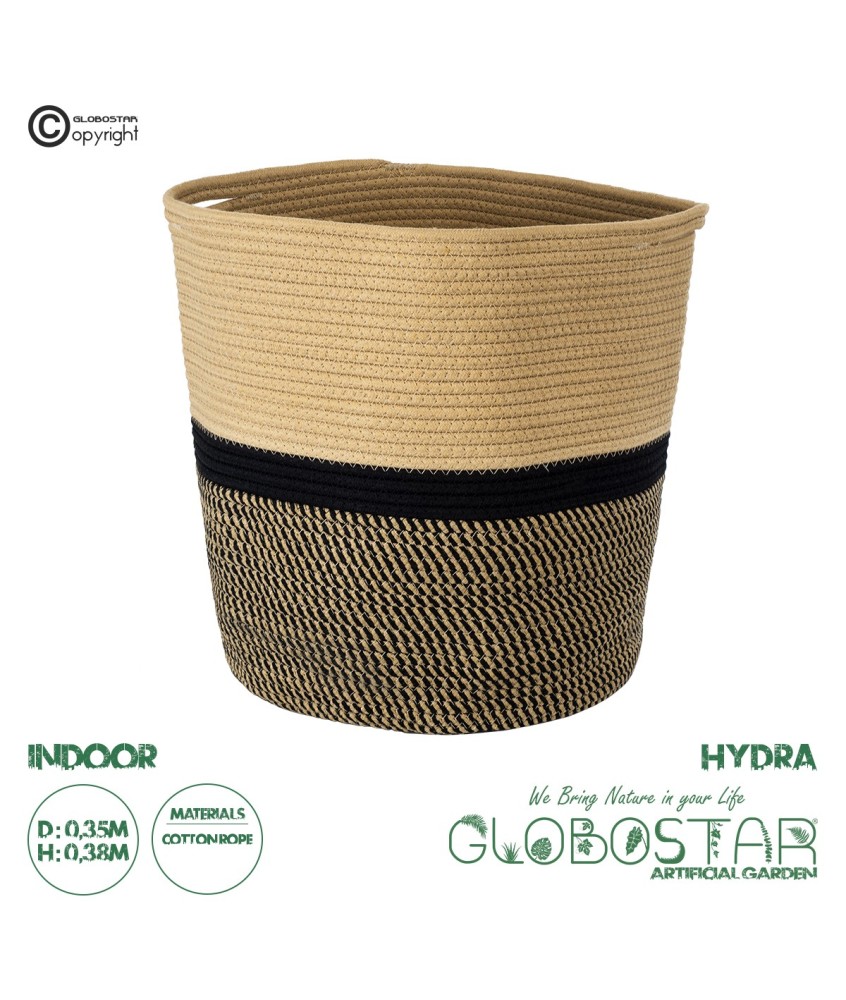 GloboStar® Artificial Garden HYDRA 20204 Διακοσμητικό Πλεκτό Καλάθι - Κασπώ Γλάστρα - Flower Pot  Μπεζ με Μαύρο Π35cm x Υ38cm